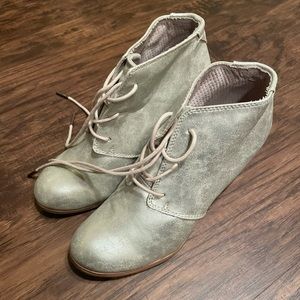 TOMS Gold Vegan Faux Leather Heeled Booties